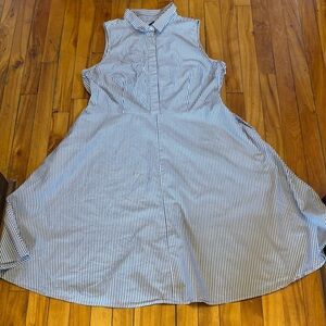 Ann Taylor Blue & White Striped Sleeveless Midi Dress Full Skirt - Size 16 PLUS